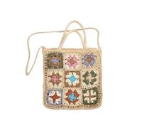 Bolso Rafia Mujer Bolso tejido a mano, bolso de hombro hueco de ganchillo, bolso de playa for vacaciones de verano, bolso de mamá(Beige)