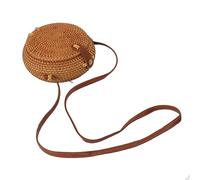 Bolso Redondo de Ratán Tejido a Mano, Bolso de Hombro Estilo Playa Tropical con Correa de Cuero de 20 Cm de Diámetro, Bandolera para Mujer, Ideas de Regalo (Ovalado Color Nature