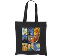 Bolso Shopper Algodón Van Gogh 38x42cm Mangos Largos 70cm Idea regalo Colores Negro Beige Natural, Negro, 38 x 42
