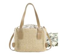 Bolso - Stylish Straw Tote Beach Bag | Casual | Bolso De Hombro A Rayas Adecuado Para Excursiones De Verano, Viajes A La Playa, Viajes Y Look De De Todos Los Días, verde caqui