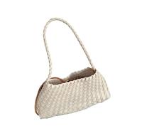 Bolso Tejido para Mujer Bolso de mujer de PU tejido a mano, tipo canasta de verduras, estilo velero, informal, for vacaciones, bandolera(Off white)