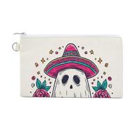 Bolso tipo cartera de lona, bonito fantasma blanco con estampado de sombrero colorido, monedero con cremallera, pequeña bolsa de cosméticos
