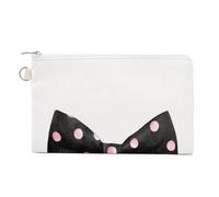 Bolso tipo cartera de lona, bonito lazo negro con estampado de lunares rosados, monedero con cremallera, pequeña bolsa de cosméticos
