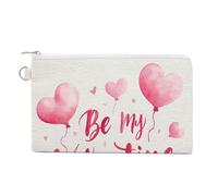 Bolso tipo cartera de lona, diseño de «Be My Valentine» en acuarela rosa, monedero con cremallera, pequeña bolsa de cosméticos