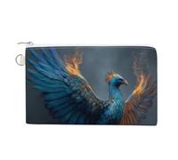 Bolso tipo cartera de lona, hermoso monedero con estampado de plumas azules de Phoenix, monedero con cremallera, pequeña bolsa de cosméticos