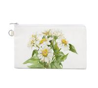 Bolso tipo cartera de lona, ramo de flores de zinnia blanca, monedero con cremallera, pequeña bolsa de cosméticos