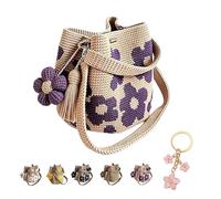 Bolso Tote de Ganchillo Hecho a Mano, Estilo Boho con Flores 3D y Borla, Bolso de Playa de Verano en Algodón Premium (C)
