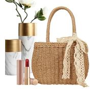 Bolso tote de paja, bolso tote de paja | Bolso de hombro de paja con lazo, bolsa de compras reutilizable para mujer, bolsa de compras, bolsa de vacaciones, bolsa de playa grande, camel, verwijzen naar