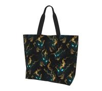 Bolso Tote Estampado De Lobo Trueno Verde Dorado Mujer Bolsos Shopper Moda Bolsa De Mano Plegable Tote Bag Para Universidad Oficina Verano