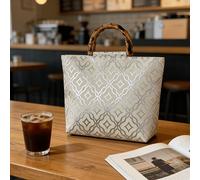 Bolso Tote Geométrico Plateado de Gran Capacidad para Mujer con Asa de de Bambú, un Bolso Chic para Ir al Trabajo, que un de Lujo, para Salidas Casuales