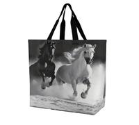 Bolso Totebag Caballos White Y Negros Corriendo Bolsa De Playa Reutilizables Con Bolsillo Interior Bolsos De Lona De Para Muje, Para Viajes, De Oficina, Enfermería, Trabajo