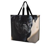 Bolso Totebag Cachorro De Perro Pug Negro Bolso Tote Lona Multiusos Con Asa Bolsas De Tela, Para Viajes, Enfermería, Estudiantes, 50x40cm