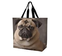 Bolso Totebag Perro Pug Bolso Tote Lona De Gran Capacidad Con Bolsillo Interior Bolso De Hombro, Para Enfermería, Trabajo, Playa, De Oficina