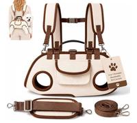 Bolso Transportín Mascotas 2 En 1 Transpirable, Mochila con Doble Correa, para Gato Perro Pequeño Viaje Veterinario Paseo (Beige-Dual-Shoulder,XL)
