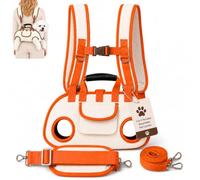 Bolso Transportín Mascotas 2 En 1 Transpirable, Mochila con Doble Correa, para Gato Perro Pequeño Viaje Veterinario Paseo (Orange-Dual-Shoulder,M)