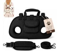 Bolso Transportín Mascotas 2 En 1 Transpirable, Mochila con Doble Correa, para Gato Perro Pequeño Viaje Veterinario Paseo (Black-Shoulder Bag,XL)