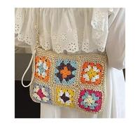 Bolso Trenzado Bolso bandolera de verano hecho a mano con gancho y flores estilo retro for mujer, bolso de hombro con cuerda de papel y crochet, bolso de mano estilo étnico con solapa Bolsos de Punto