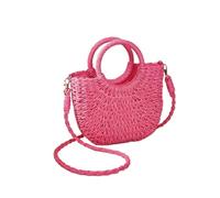 Bolso Verano Mujer Handwoven Straw Rattan Half-Moon Beach Handbag Large Capacity Women Summer Hollow Out Crossbody Shoulder Bag(Pink)