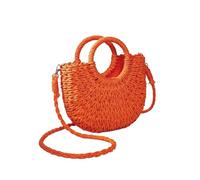 Bolso Verano Mujer Handwoven Straw Rattan Half-Moon Beach Handbag Large Capacity Women Summer Hollow Out Crossbody Shoulder Bag(Orange)
