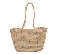 Bolso Verano Mujer Shoulder Bag Skeleton Cotton Thread Woven Bag Summer Large Capacity French Straw Bag Seaside Vacation Beach Bag Female(Beige Dot)