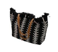 Bolso Verano Mujer Shoulder Bag Skeleton Cotton Thread Woven Bag Summer Large Capacity French Straw Bag Seaside Vacation Beach Bag Female(2-Black)