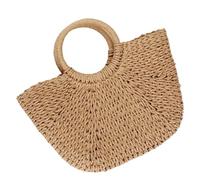 Bolso Verano Mujer Summer Handmade Bags for Women Beach Weaving Ladies Straw Bag Wrapped Beach Bag Moon shaped Top Handle Handbags Totes(Beige L)