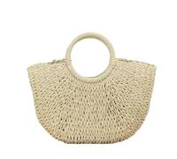 Bolso Verano Mujer Summer Handmade Bags for Women Beach Weaving Ladies Straw Bag Wrapped Beach Bag Moon shaped Top Handle Handbags Totes(Khaki L)