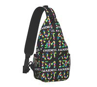 Bolsos Cruzados Informales para Hombre, Colorido Rompecabezas, concienciación sobre el Autismo, Mochila Negra para Ciclismo y Viajes, Mochila de Hombro con Correa de Moda con Bolsillo con Cremallera