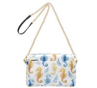 Bolsos cruzados para mujer, de piel sintética, cruzados, bandolera, correa ancha ajustable, bonito caballito de mar en acuarela pastel, pinceladas suaves, diseño minimalista inspirado en fondo blanco