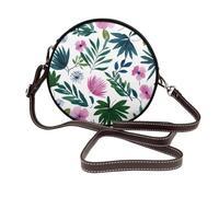 Bolsos cruzados redondos de piel con diseño de hojas tropicales y flores de acuarela para mujer