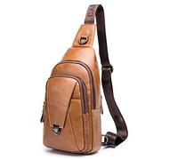 Bolsos de cuero para hombres y mujeres con espalda inclinada para viajes al aire libre, bolsos de hombro y pecho para acampar y ocio, Marrón