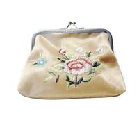 Bolsos de Ganchillo con Cierre de Beso, Estilo Vintage, Morado, Amarillo, billeteras Bordadas con Flores, Accesorios de Monedero estético Oriental