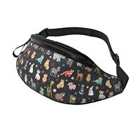 Bolsos De Gimnasio Patrón De Colección De Animales Unisex Bumbag Casual,Ajustable Riñonera Mujer para Hombre Pasear A Perros Fiesta 14X35Cm