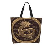 Bolsos De Hombro Dragón Dorado En Adorno Circular Mujer Tote Bag Ligero Bolso Tote Casual Bolso De Mano Para Verano Vacaciones Escuela
