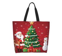 Bolsos De Hombro Escena Navideña Con Papá Noel Y Un Muñeco De Nieve. Mujer Bolsa De Mano Plegable Bolsa De Playa Portátil Bolsos Shopper Para Ordenador Trabajo Verano