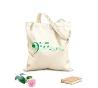Bolsos de lona de algodón para mujer Notas musicales, ondas y pentagramas, claves de sol y de fa, canciones o partituras, diseño plano Tela de 340g/m² de grosor Material agradable para la piel