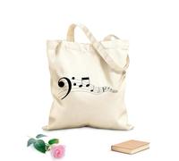 Bolsos de lona de algodón para mujer Notas musicales, ondas y pentagramas, claves de sol y de fa, canciones o partituras, diseño plano Tela de 12 oz de grosor Material agradable para la piel 25x30cm