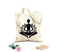 Bolsos de lona de algodón para mujer Tela de 12 oz de grosor Arte de silueta de profesora de yoga serena en postura de loto sobre fondo brillante Material agradable para la piel 31x36cm Mediano