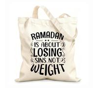 Bolsos de lona de algodón para mujer Tela de 12 oz de grosor Ramadán se trata de perder pecados, no peso. Tipografía del mes sagrado de Ramadán. Material agradable para la piel 31x36cm Mediano