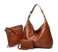 Bolsos de mano con cremallera de piel sintética suave Ashioup para mujer, Brown, Talla única