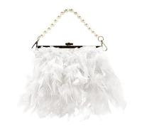 Bolsos de mano de lujo para hombre, con cadena de perlas, bolsa de plumas para mujer, bolsa de mensajero de cuero de grano completo, White, Talla única