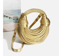 Bolsos de mano dorados de lujo para mujer, bolsos de fideos tejidos a mano, cuerda anudada, Hobo, embrague de noche plateado, elegante con correa para el hombro, nuevo YJD1-YinHuaBanMa
