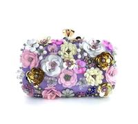 Bolsos de mano para mujer Cena de moda Bolsa Hecho a mano Flor de cuentas Bolsa Bolso de hombro para Banquete de boda Fiesta (Violet)
