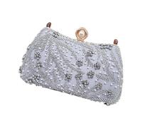 Bolsos de mano para mujer, con cadena desmontable, perlas, bolsas de noche, bolsas de hombro para fiesta de graduación, boda, bolso de noche con correa de cadena, Silver
