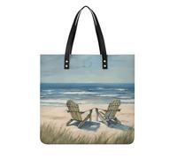 Bolsos de mano para mujer, escena de playa con sillas, bolsos hobo de cuero vegano de moda, bolso de cubo suave para mujer, bolsos de mujer para el trabajo, viajes, uso casual, regalos de cumpleaños