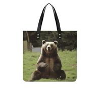 Bolsos de mano para mujer Hi Bear Sit on the LawnTrendy de piel vegano, bolso de cubeta suave para mujer, bolsos de mujer para trabajo, viajes, uso casual, regalos de cumpleaños