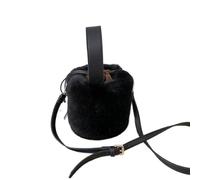 Bolsos de mujer tipo cubo felpa invierno gran capacidad cálidos un solo hombro elegantes suaves otoño estudiantes moda informal(Black)