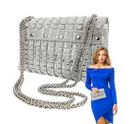 Bolsos de noche para mujer, bolso de noche de lujo, bolso portátil con diamantes de imitación para cumpleaños, Año Nuevo, Navidad, Pascua, plateado, Refer to description
