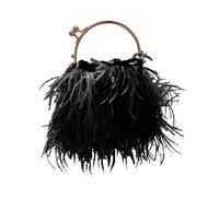 Bolsos de noche para mujeres Plumas Clutch Avestruz Pluma Bolso de plumas Bolso de plumas Vestido Monedero Flecos Embrague nupcial Fiesta de bodas Negro