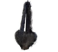 Bolsos De Peluche Bolsos de invierno for mujer, bonitos bolsos hombro felpa con forma corazón for, bolso mano bonito, amor(Black)